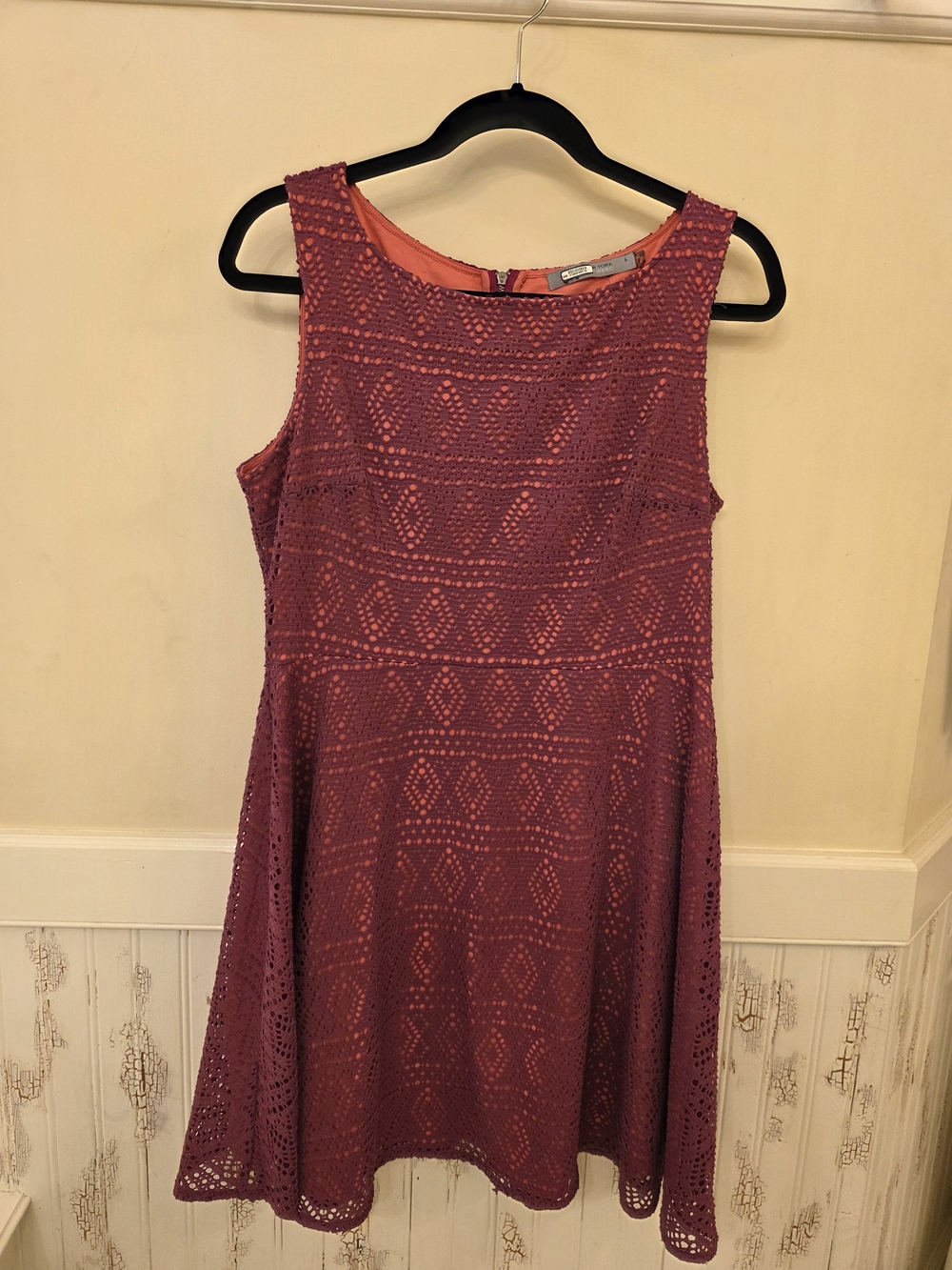 Marc New York Sleeveless Crochet A-Line Dress in Plum
